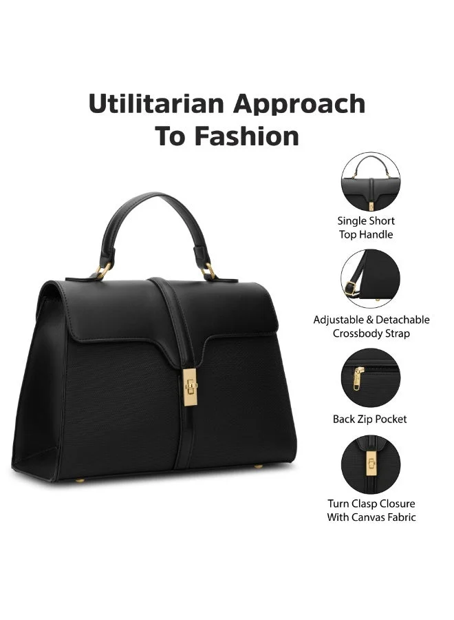 Lavie  Signature Canva Flap Satchel (Black)  | Best Price UAE